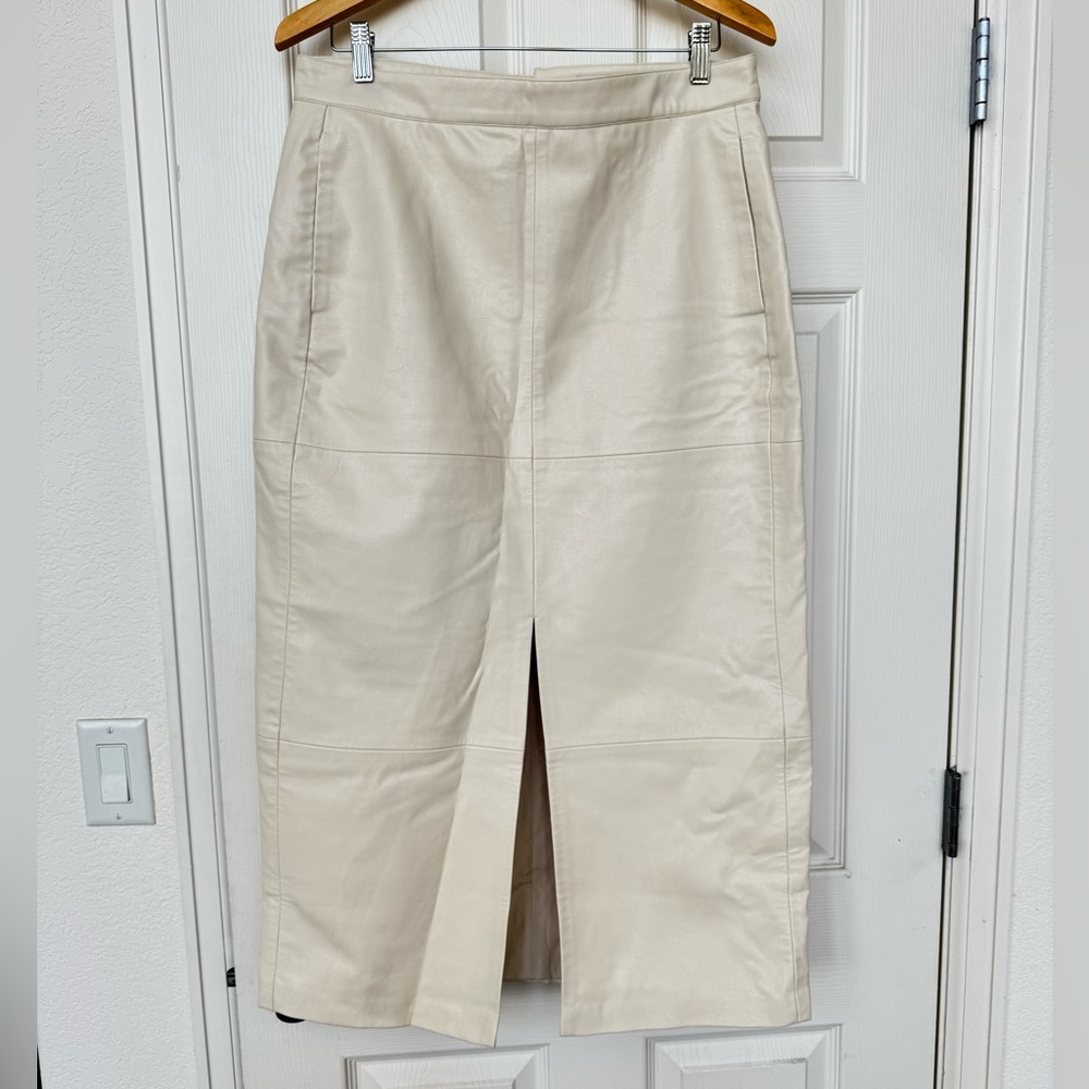 H&M Cream Midi Faux Leather Skirt